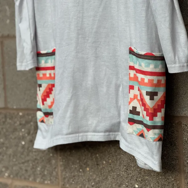 Women’s Light Blue Aztec Tunic Top Large - Image 3