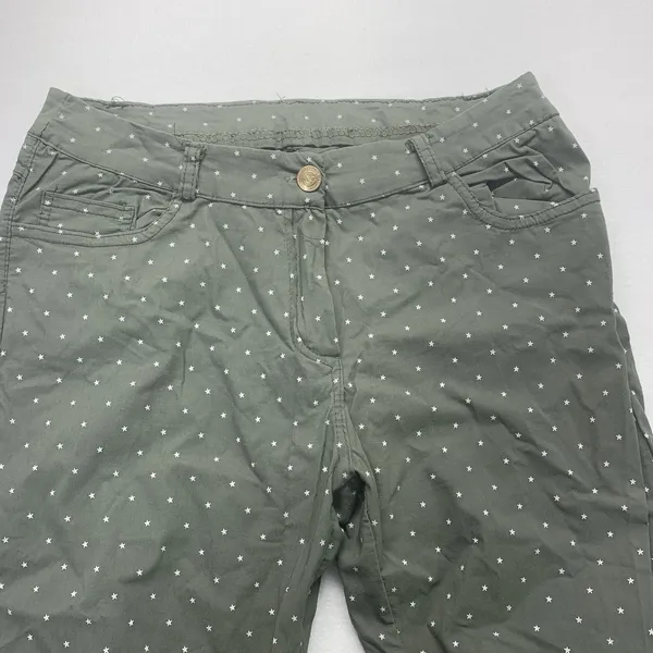 Made in Italy‎ Star Print Pants Womens XL Olive Green Straight Leg Stretch 23 - Image 2