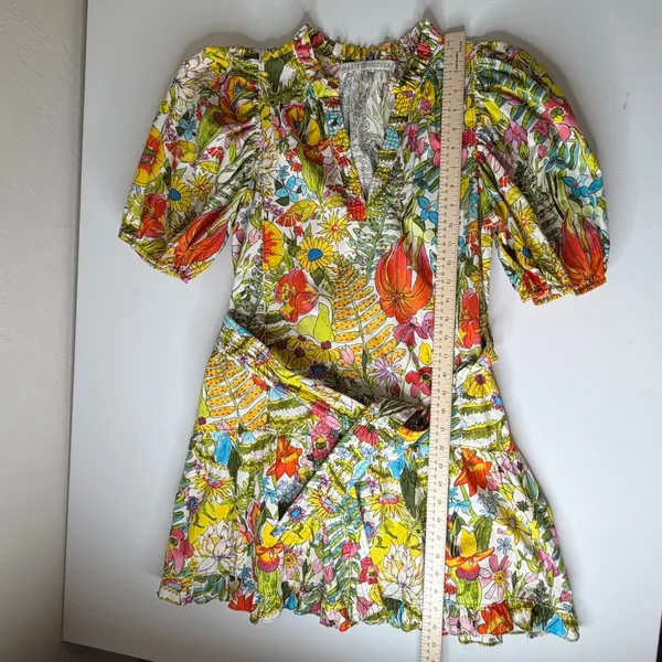Marie Oliver Clara Floral Palm Mini‎ Dress Sz XS Multi Puff Sleeve Tiered Resort - Image 10