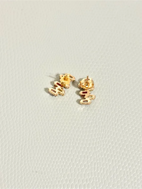 Rainbow Baguette Stud Earrings Gold Plated Multicolor CZ Boho - Image 3