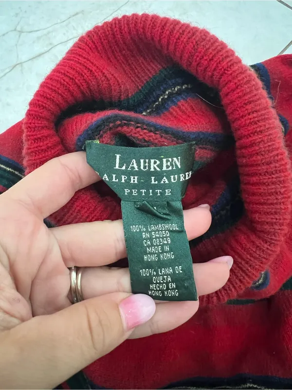 Vintage Ralph Lauren Red Striped Lambswool Turtleneck Sweater Size Large Petite - Image 3