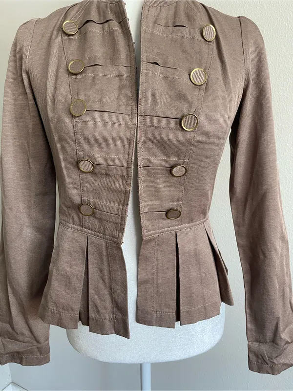 Arden B Taupe Military-Style Peplum Jacket with Gold Buttons - Image 3