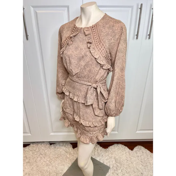 Lulu’s Kiss Me Goodnight Tan Polka Dot Ruffled Long Sleeve Mini Dress - Image 13