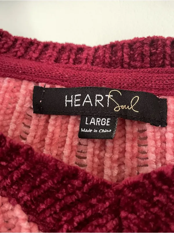Heart soul Pink Red Striped Cropped Knit Sweater Large Cozy Soft - Image 2