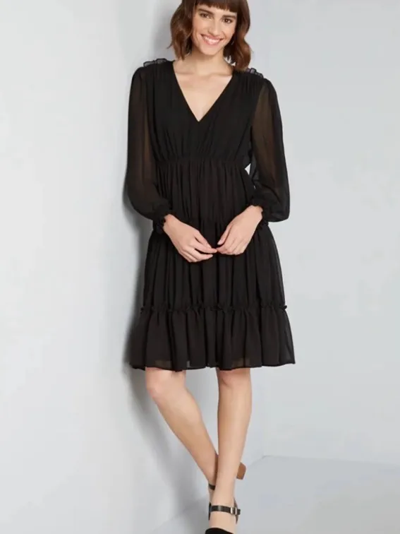 ModCloth Cheers for Tiers Black Chiffon Whimsigoth Mini Dress 8 Romantic Goth - Image 2