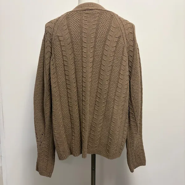 Easel Cardigan M Brown Cable Knit V-Neck Button Front Sweater ET15721 - Image 5