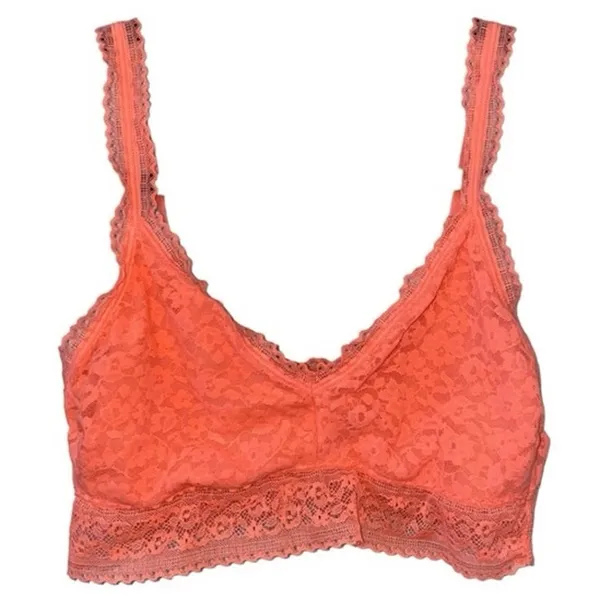 Lace Bralette Small Coral Orange Wireless Bra‎ Floral Lace Soft Stretch Lingerie - Image 2