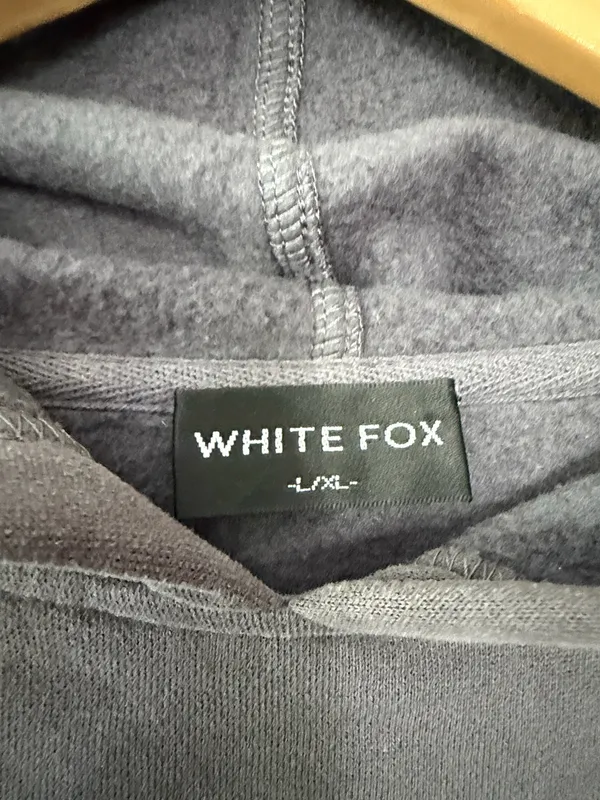 White Fox Hoodie Grey Baby Blue Graphics Size L/XL - Image 2