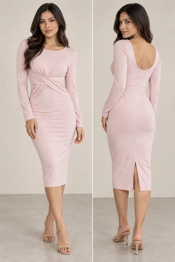 Windsor Dress Bodycon Pink Midi Ruched M - Image 2