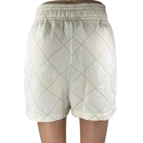 Nike Women's White Quilted Fleece Pull On High Waisted Mini Sweat Shorts Size S - Image 3