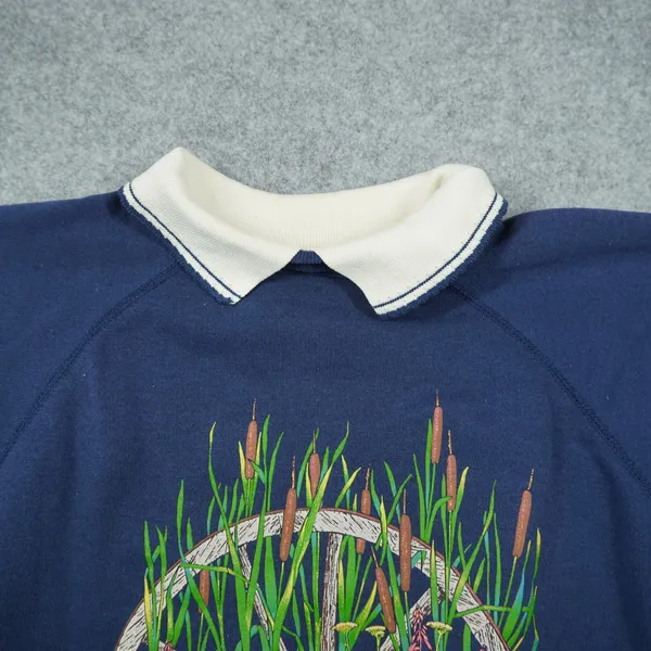 Vintage Morning Sun Wagon Wheel Wildflower Sweatshirt Navy Blue Large‎ USA Made - Image 3