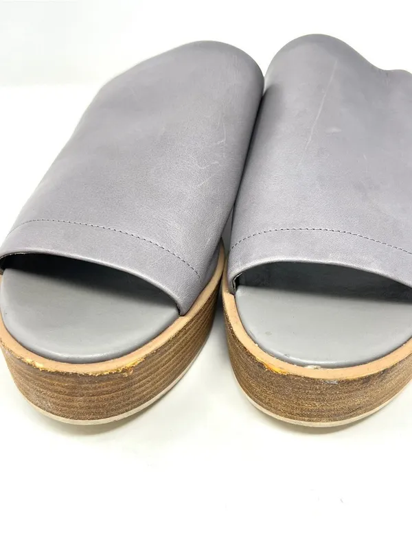 Vince Saskia Truffle Gray Leather Stacked Wood Platform Slide Sandals EU 40 US 9 - Image 7