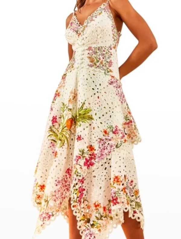 Farm Rio Scarves Eyelet Midi Dress - Image 4