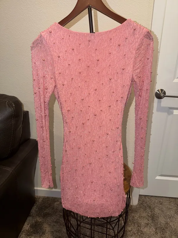 Brand New Windsor Long Sleeve Faux Pearl Beaded Mini Dress Size Small - Image 2