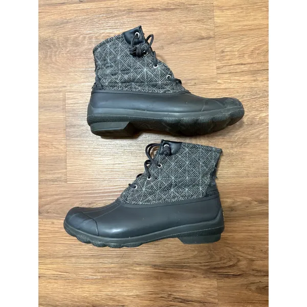 Sperry Saltwater Herringbone Wool Duck Boots Black Grey STS99766 Womens 10M - Image 7