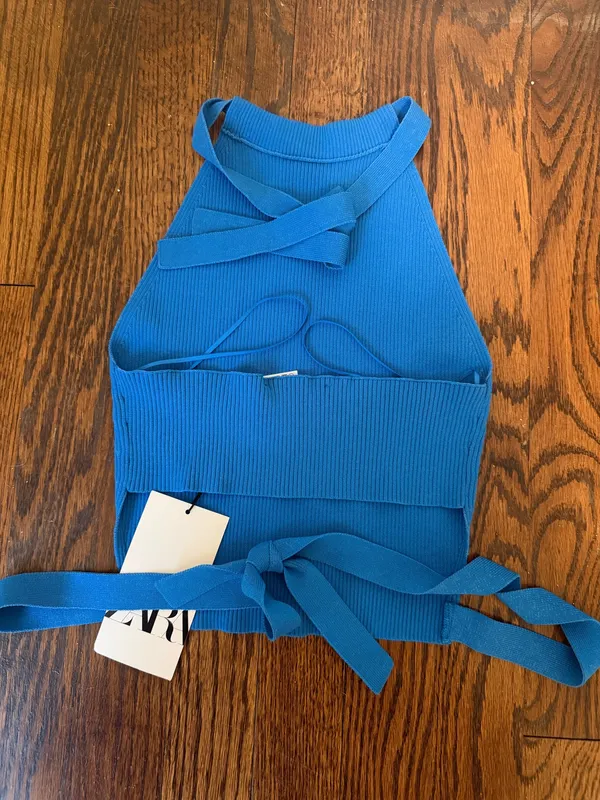 Zara Ribbed Halter Top Blue - Image 4