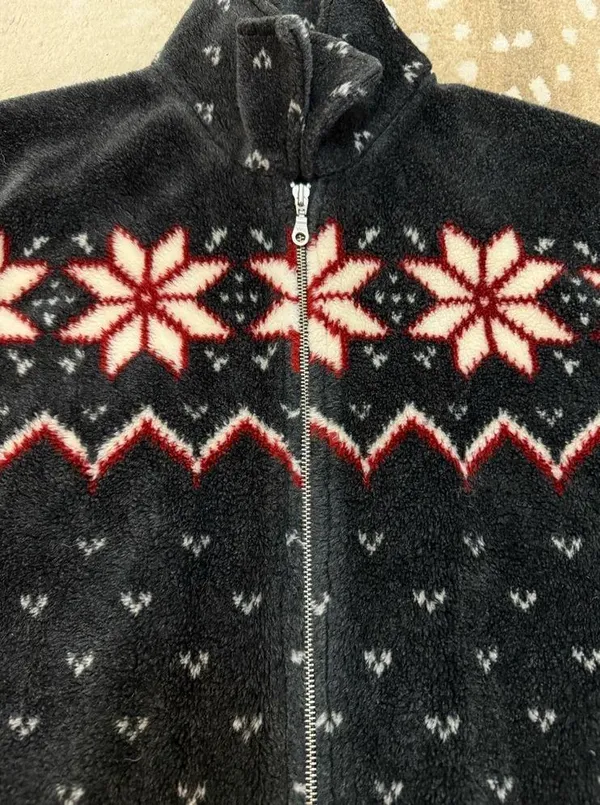 Barrage Authentic fair isle red grey full zip fuzzy jacket women’s size XL - Image 3