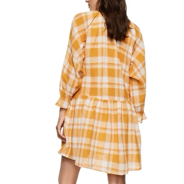 NWT Mango Checked 3/4 Sleeve Cotton‎ Mini Dress Size 6 Feminine Academia Preppy - Image 2