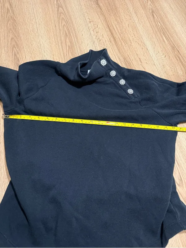 J.Crew Womens M Black Mock Neck Sweatshirt Jeweled Buttons Funnel Neck Pullover - Image 7