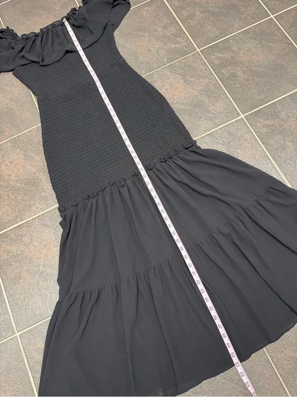Baltic Born Amalfi Smocked Off Shoulder Long Maxi Mermaid Ruffle Dress Black XL - Image 11