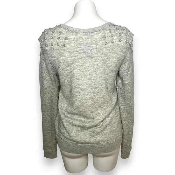 ABERCROMBIE FITCH Gray Crew Neck Sweatshirt Pearl Beading Embellished Small‎ ANF - Image 4
