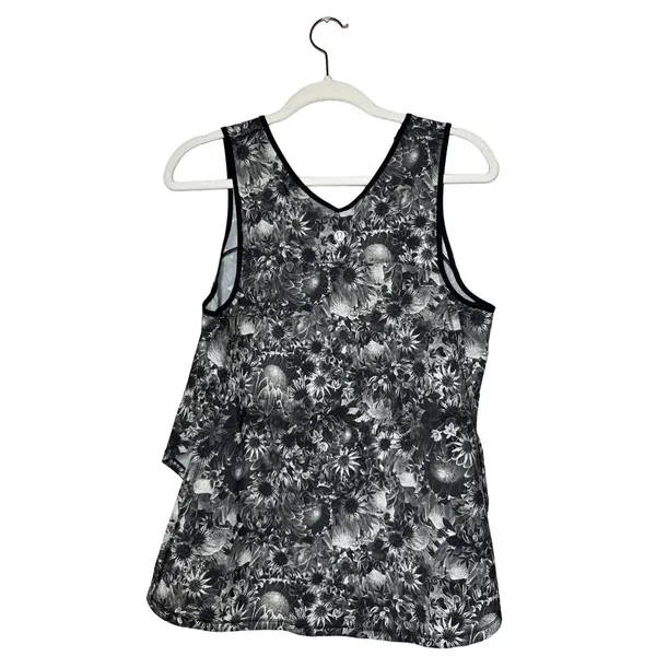 Lululemon Run Split Singlet Tank Top Size 8 Flowabunga Black Angel Wing Black - Image 4