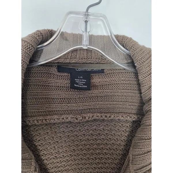 Calvin Klein Olive Green Knit Cardigan Sweater Ribbed Cozy Preppy Academia Large - Image 4