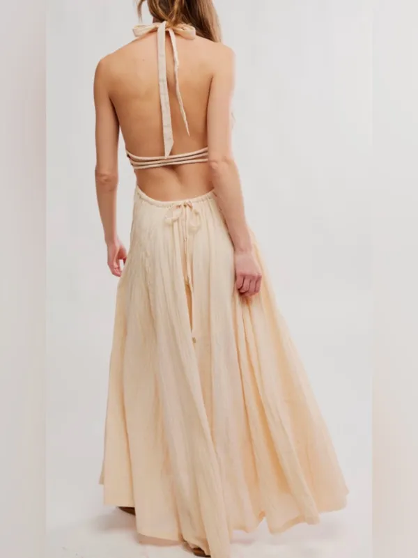 NEW FREE-EST BY FREE PEOPLE ANGEL Plunge Halter Neck ivory MAXI DRESS sz XS - Image 3