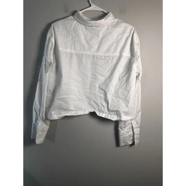 Christian Lacroix White Cut Out Leaf Embroidered Cropped Button Down Shirt‎ Sz L - Image 6