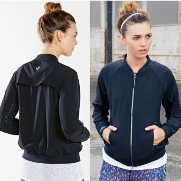 Without Walls M Medium Bomber Jacket Black Mesh Athletic Full Zip Lightweight - Image 2