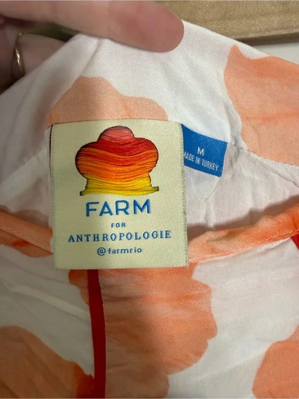 Anthropologie Farm Rio Orange White Floral Contrast Midi Skirt Size Medium - Image 5