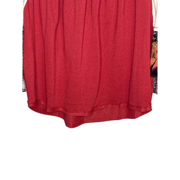 Oddi Boho‎ Mixed Media Bell Sleeve Top Floral Patchwork Red Women Size Med/Large - Image 9
