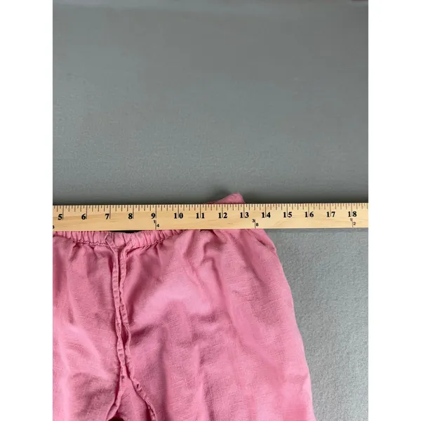 Pink Linen Blend Drawstring Wide Leg Pants Womens Casual Beach Trousers - Image 5