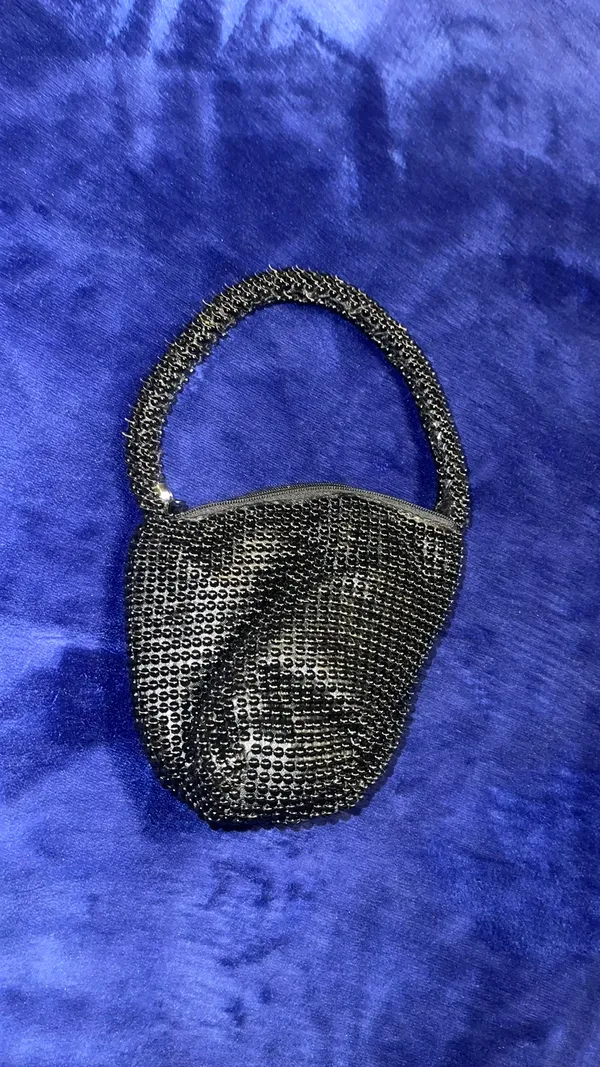 Beaded Mini Hand Held Purse ~ Black Beaded Vintage * - Image 5