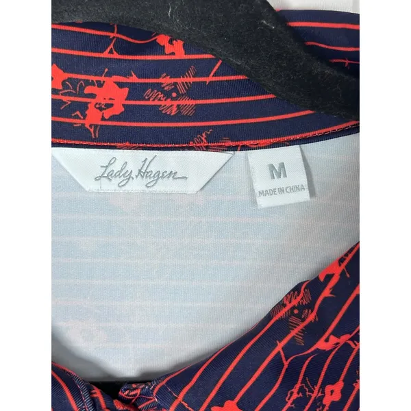 Lady Hagen Women's Medium‎ Floral Golf Polo Shirt Striped Navy Red - Image 4