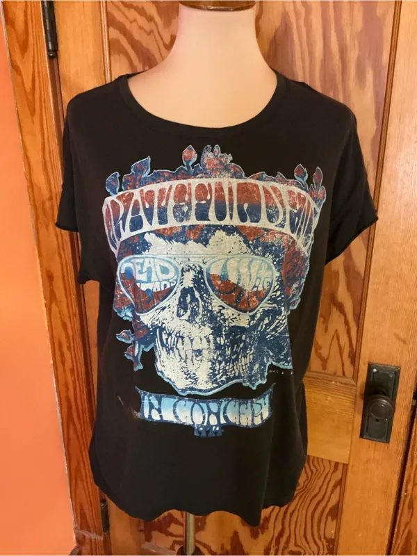 Junk Food Grateful Dead In Concert 1974 Skull Graphic Tee Slouchy Distressed - Image 6