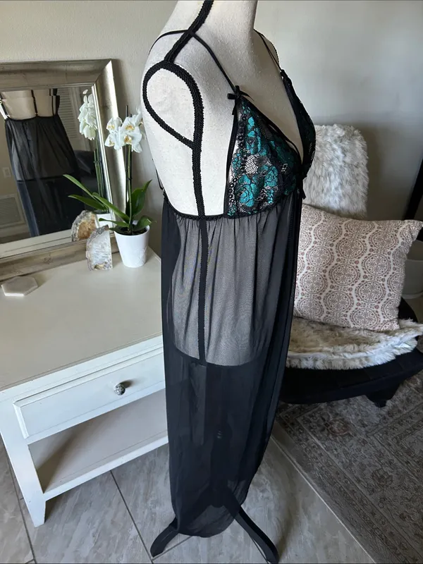 Joyaria black goth dark moody romantic sheer lace slip midi dress med L XL - Image 8