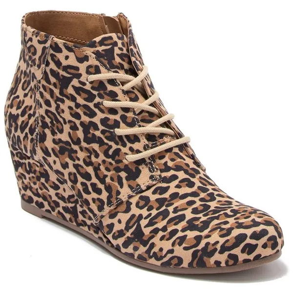 DV Dolce Vita Leopard Print Wedge Ankle Boots Lace Up Side Zip Women's Size 6‎ - Image 13