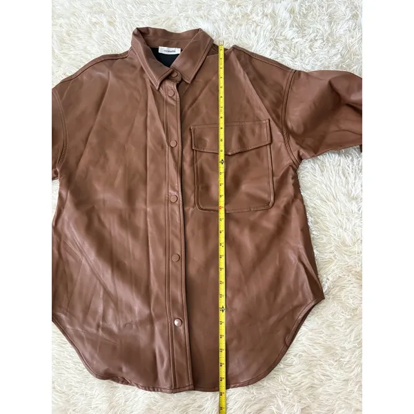 En;semble Faux Leather Shirt Jacket Button Down Oversized Brown‎ Shacket Medium Brown - Image 5