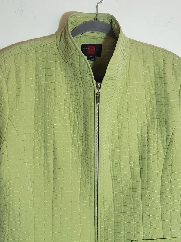 Gallery Lime Green Quilted Zip Up Jacket Size XL - Image 2