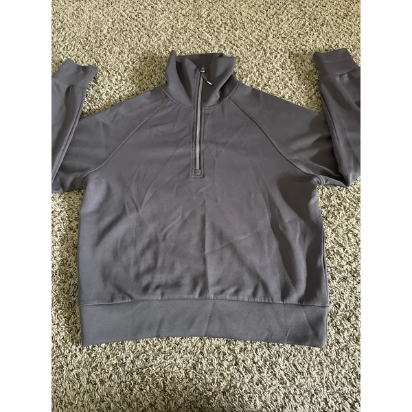 Trendy Queen Women's Gray Oversized Sweatshirts Half Zip‎ Pullover Size Small - Image 2
