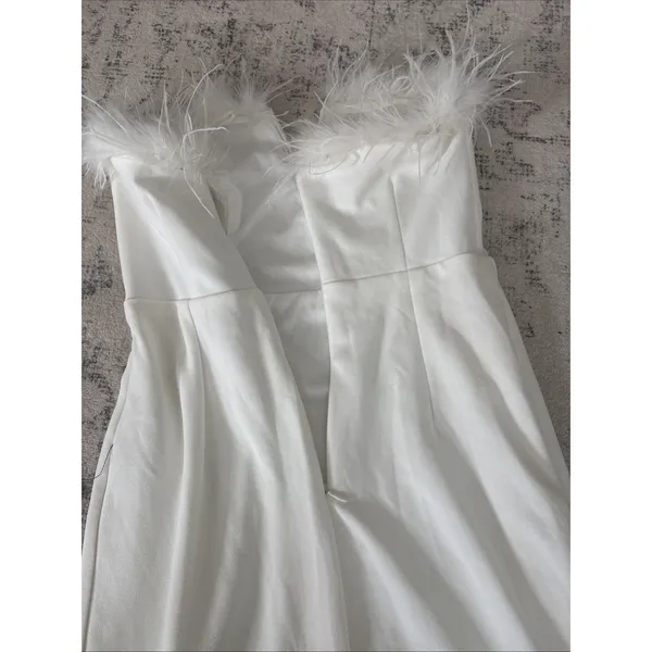 Lulus Extraordinary Glam White Feather Strapless Mermaid Maxi Dress size Medium - Image 9