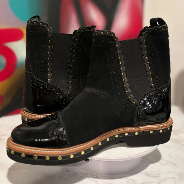 Free People Black Suede and Patent Leather Chelsea Boots - Image 7