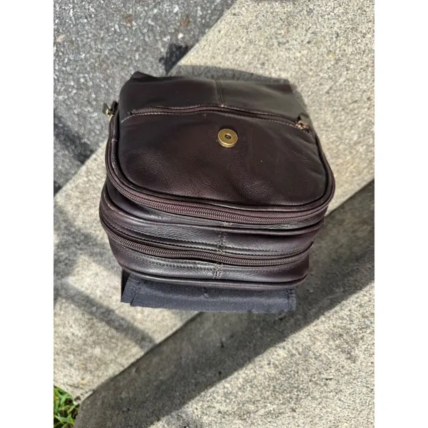 Davis King Vintage Dark Brown Patina Leather Mini Rucksack Flap Zipper Pockets - Image 10