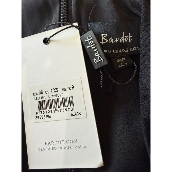 Bardot Black Bellini One Shoulder Tie Waist Wide Leg Jumpsuit Size 4 - Image 8