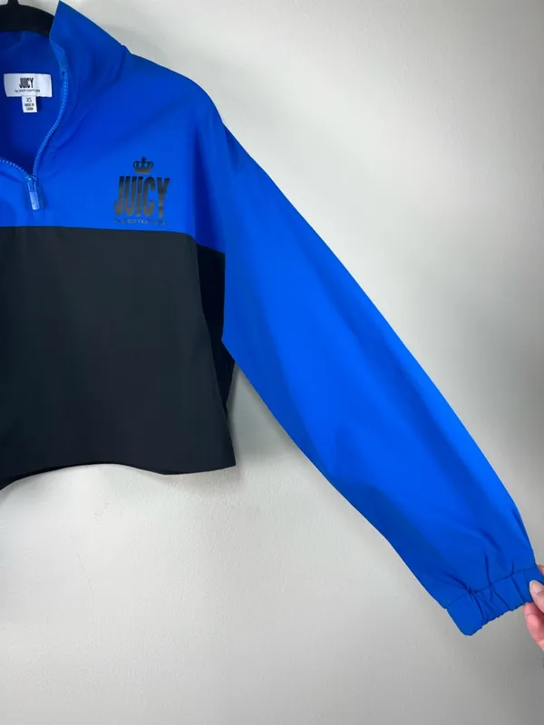 Juicy Couture 1/4 Zip Windbreaker Pullover Jacket Blue Black Stretch Y2K Fall XS - Image 5