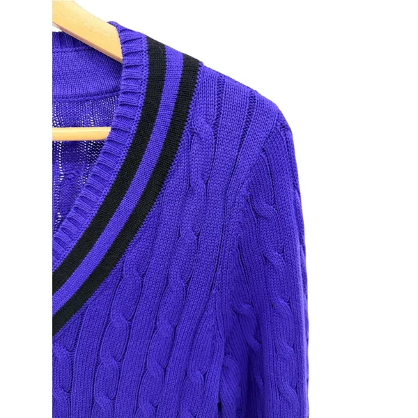 Lauren Ralph Lauren Purple Cable Knit Tennis Sweater V-Neck Preppy Varsity L NWT - Image 2