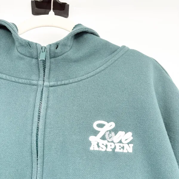 PINK Victorias Secret Womens Love Aspen Graphic Ski‎ Zip Up Hoodie Size XL Teal - Image 2