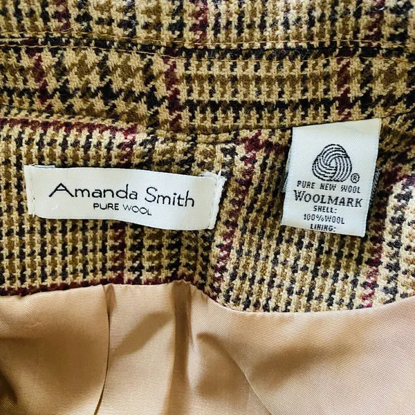 VTG Amanda Smith Wool Check Plaid Blazer Shoulder Pads Preppy Clueless Jacket 16 - Image 4