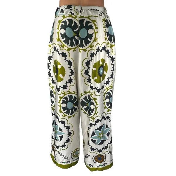 MNG Mango Multicolor Italian Floral High Rise Wide Leg Trousers Pants Size 10 - Image 3